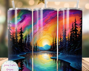 Vaso delgado de 20 oz con diseño de sublimación de aurora boreal brillante en 3D, descarga digital PNG, SOLO DIGITAL, vaso recto