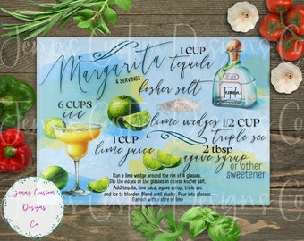 Margarita Drink Recipe, Cutting Board Design Download, Beach Drink Cutting Board PNG, Cutting Board Printable PNG, Flowers Cutting Board PNG