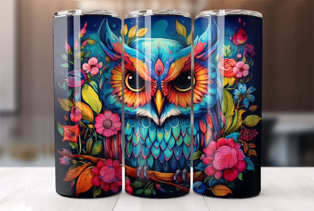 Bright Colorful Owl 20 Oz Skinny Tumbler Sublimation Design Digital ...
