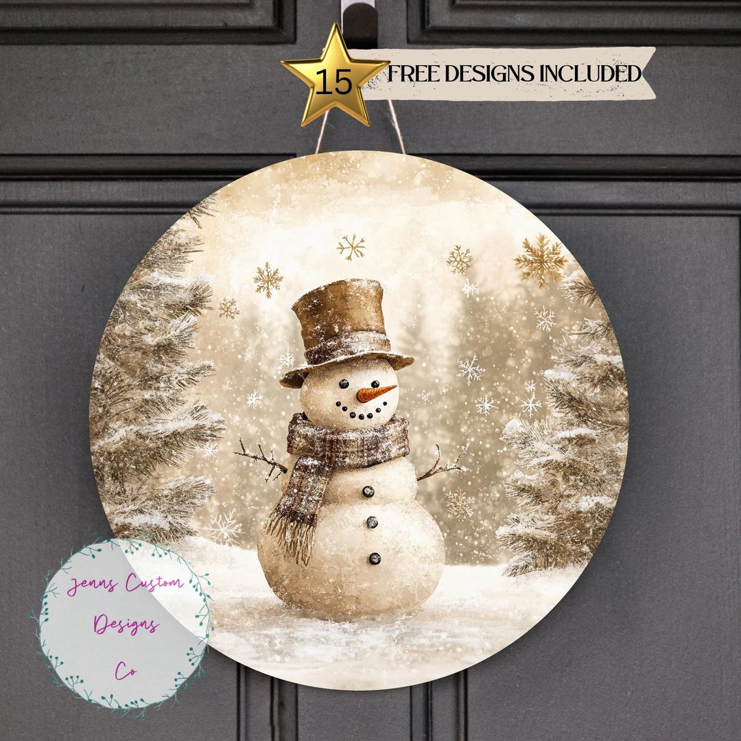 Vintage Snowman Sublimation Door Hanger PNG Design, Winter Snowman 12 ...