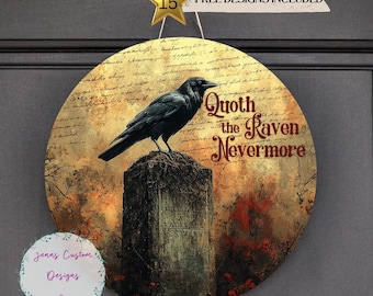 Quoth the Raven Nevermore, design de cabide de porta redondo de sublimação gótica vitoriana PNG, design de sublimação para digital redondo de 12 polegadas SOMENTE