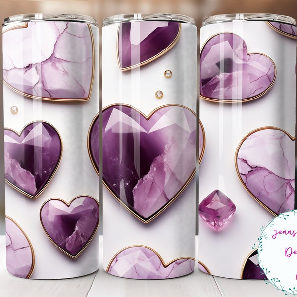 Purple Marble Valentine Hearts 20 oz Skinny Tumbler Sublimation Design Digital Download PNG Instant DIGITAL ONLY, Straight tumbler wrap.