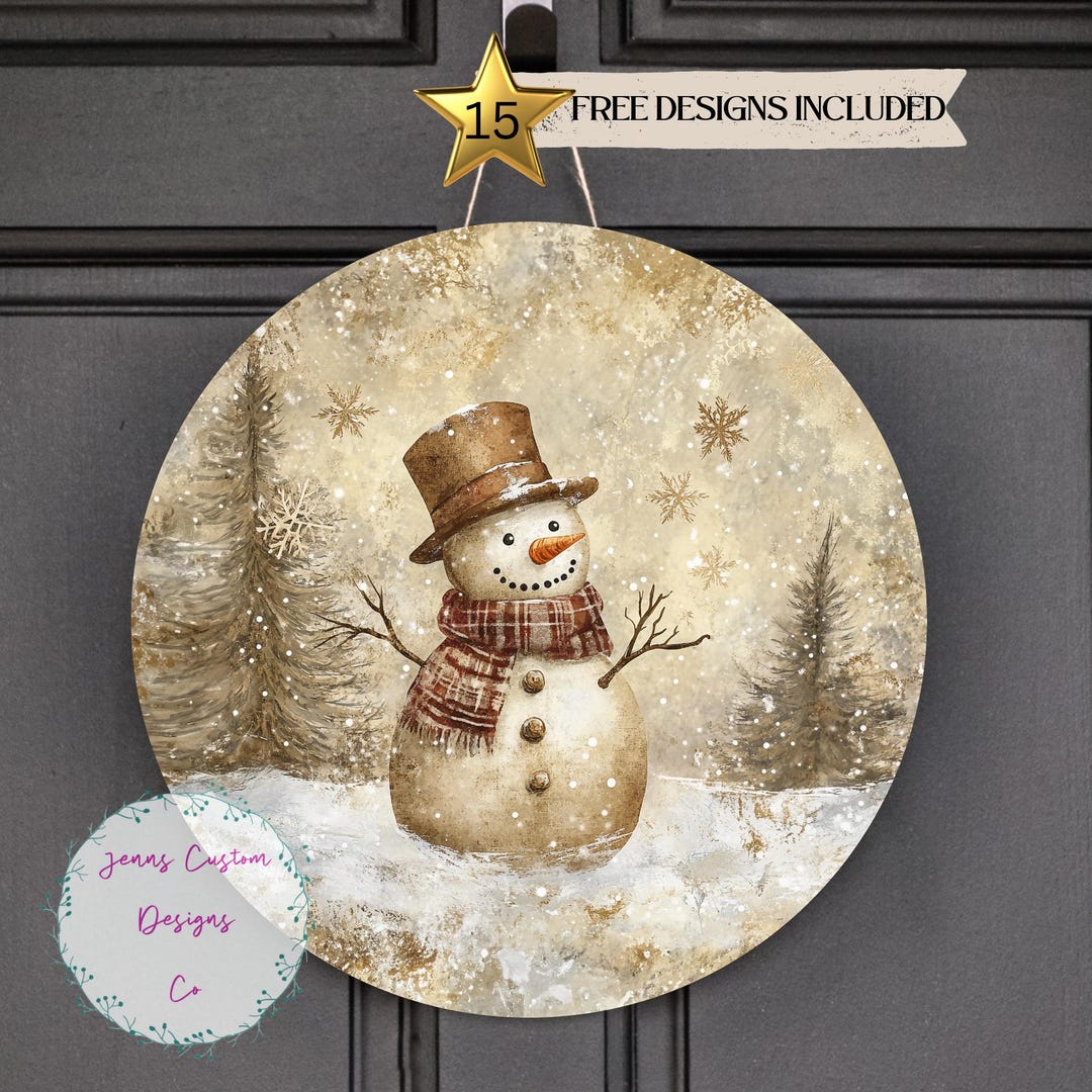 Snowman Sublimation Door Hanger PNG Design, Winter Snowman 12 Inch ...