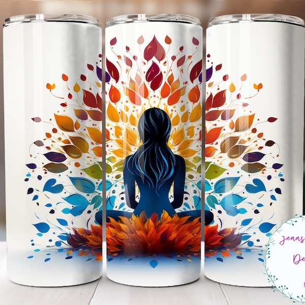 Vibrant Yoga Pose, Yoga Meditation 20 oz Skinny Tumbler Sublimation Design Digital Download PNG Instant DIGITAL ONLY, Straight tumbler wrap.