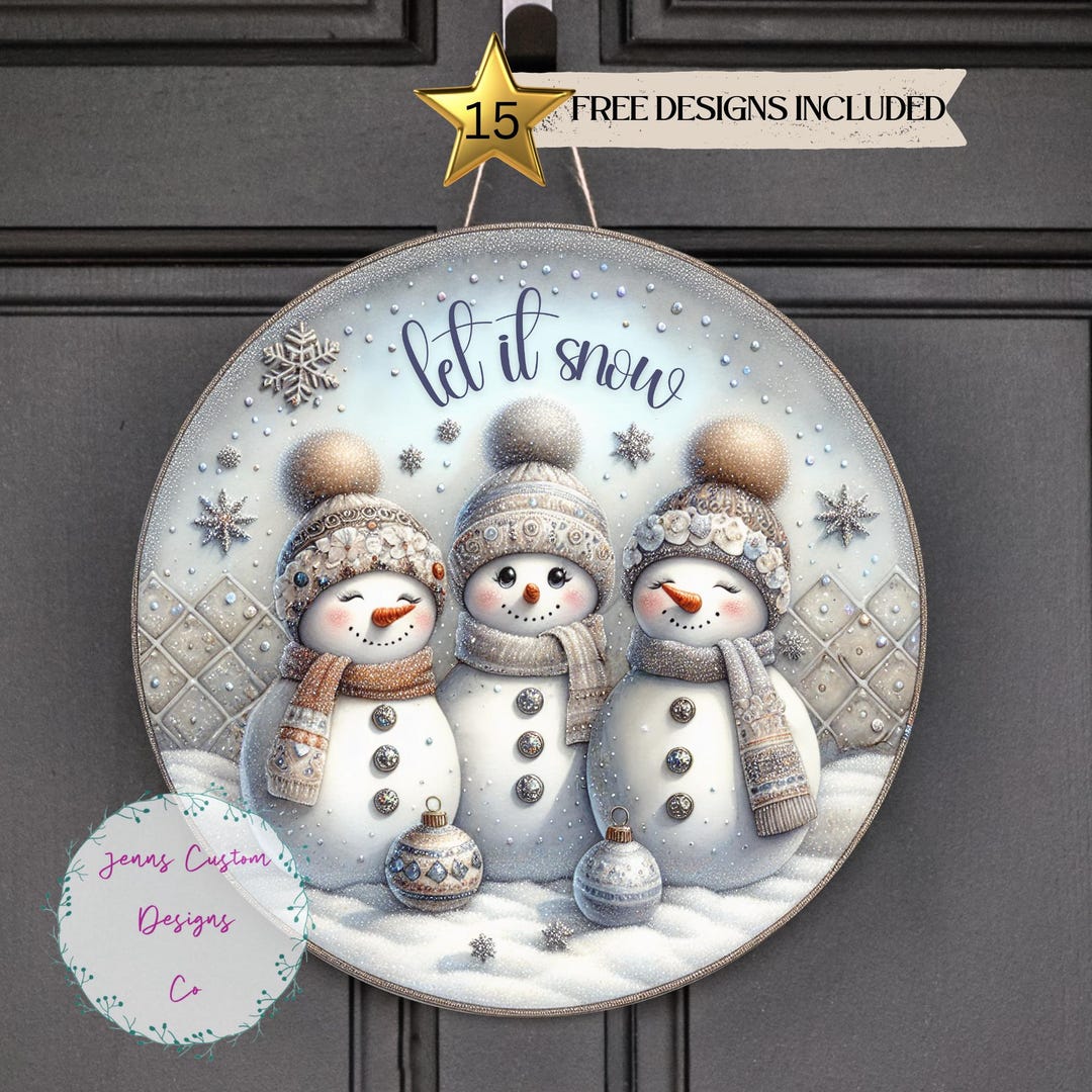 Cute Snowmen Sublimation Door Hanger PNG Design, Let It Snow 12 Inch ...
