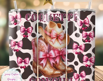 Coquette Cowgirl, Soft Girl Aesthetic, 20 oz Skinny Tumbler Sublimation Design Digital Download PNG Instant DIGITAL ONLY, Tumbler Wrap