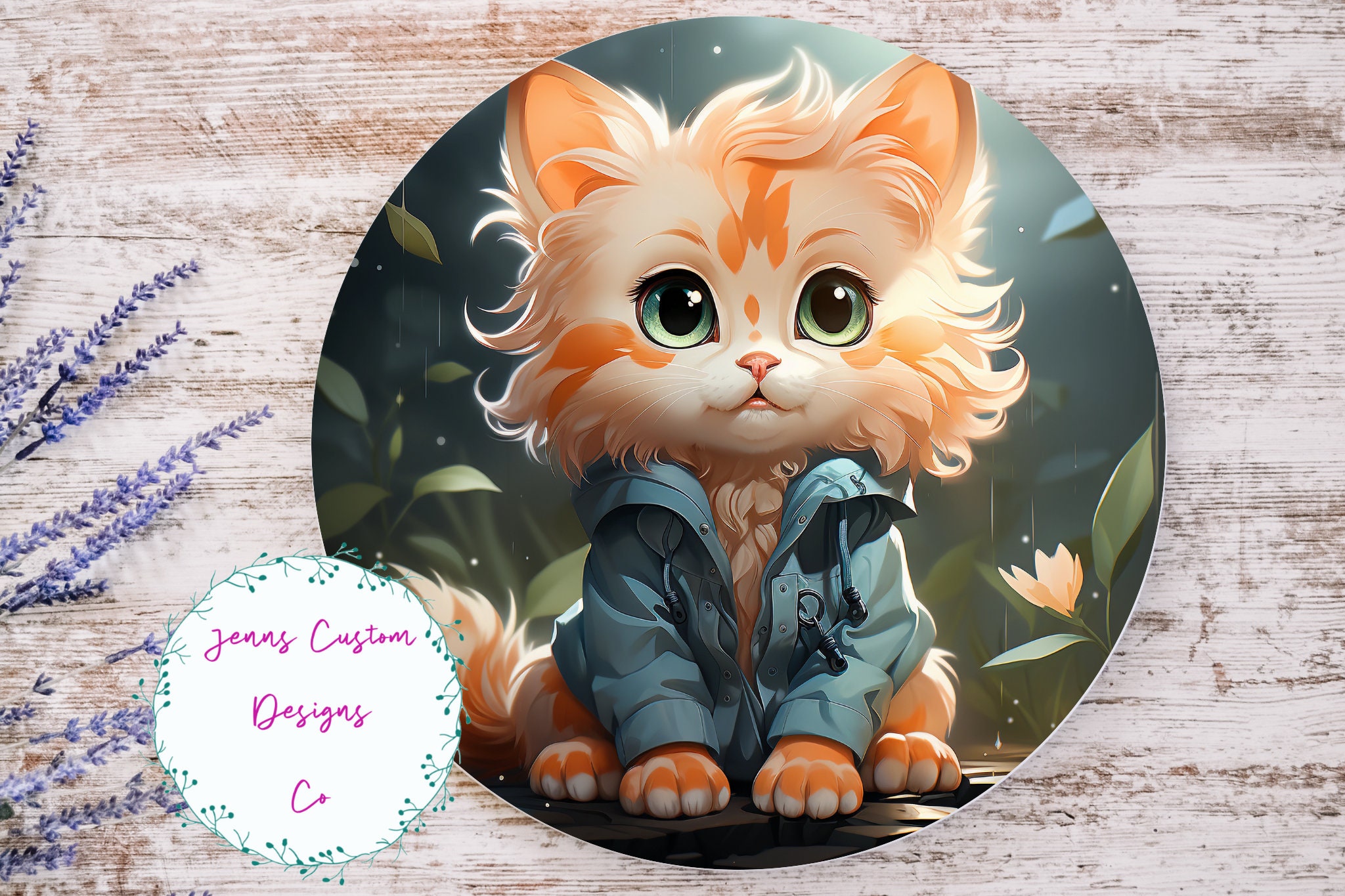 Cute Anime Cat Sublimation Round Door Hanger Design PNG, Sublimation Design for 12 Inch Round, Digital Download ONLY, Round Anime PNG