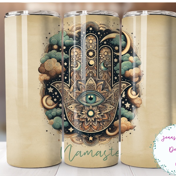 Hamsa Hand, Yoga Namaste 20oz Skinny Tumbler Sublimation Design Digital Download PNG Instant DIGITAL ONLY, Straight Evil Eye Tumbler Wrap