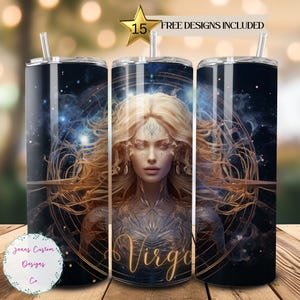 Virgo Zodiac Sign 20 oz Skinny Tumbler Sublimation Design Digital Download PNG Instant DIGITAL ONLY, Straight Horoscope tumbler wrap.