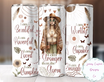 Boho Positive Affirmations, Self Love 20oz Skinny Tumbler Sublimation Design Digital Download PNG Instant DIGITAL ONLY, Straight Wrap