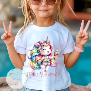 Hello Summer Rainbow Kawaii Unicorn PNG Image, Rainbow Unicorn Girls Shirt Design, Unicorn shirt PNG, Sublimation Designs Download, PNG File