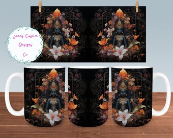 Hindu Meditation Idol Mug Sublimation Design Digital Download PNG Meditation 12oz and 15oz Mugs PNG, Hindu Meditation statue Mug PNG