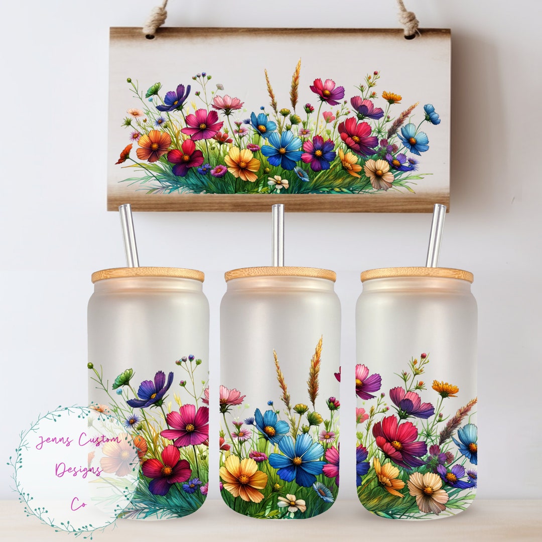 Wildflowers 16oz Glass Can Wrap - Digital Download Sublimation Design ...