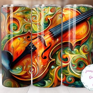 Colorful Viola, Violin, Stringed Instrument, Orchestra 20 oz Skinny Tumbler Sublimation Design Digital Download PNG Instant DIGITAL ONLY