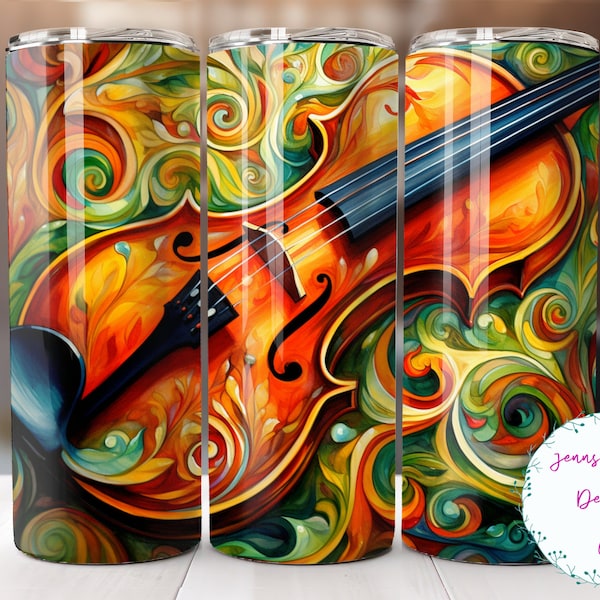 Colorful Viola, Violin, Stringed Instrument, Orchestra 20 oz Skinny Tumbler Sublimation Design Digital Download PNG Instant DIGITAL ONLY