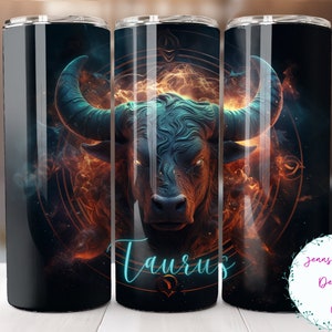 Taurus Zodiac Sign 20 oz Skinny Tumbler Sublimation Design Digital Download PNG Instant DIGITAL ONLY, Straight Horoscope tumbler wrap.