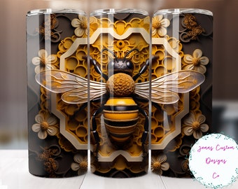 Honey Bee on Honeycomb 20 oz Skinny Tumbler Sublimation Design Digital Download PNG Instant DIGITAL ONLY, Straight Bee Lover tumbler wrap.