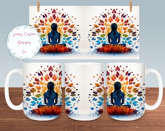 Colorful Yoga Serenity Pose Mug Sublimation Design Digital Download PNG Yoga 12oz and 15oz Mugs PNG, Yoga Meditation Mug PNG