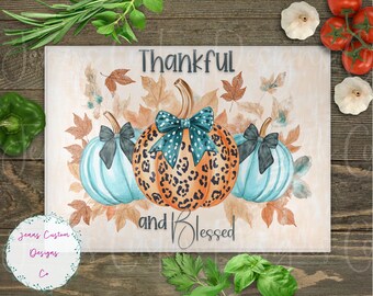 Fall Pumpkins, Thankful and Blessed Cutting Board Design Download, Bird Cutting Board PNG, Cutting Board Printable PNG, Cutting Board PNG