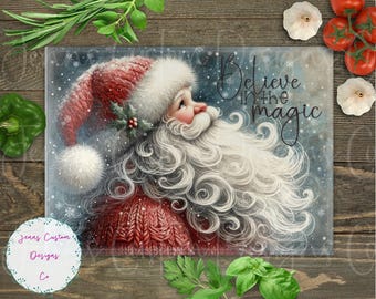 Believe in the Magic, Santa Claus Cutting Board Design Download, Bird Cutting Board PNG, Cutting Board Printable PNG, Cutting Board PNG