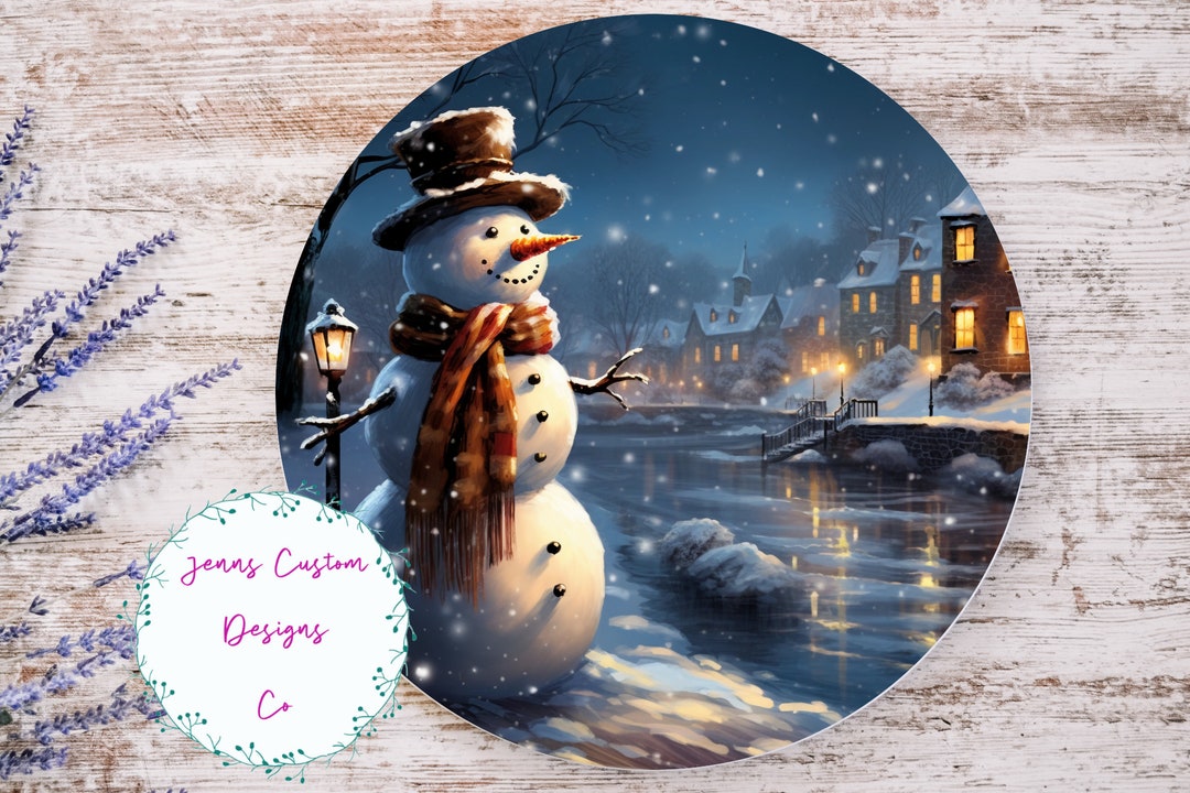 Traditional Snowman Sublimation Round Door Hanger Design PNG ...