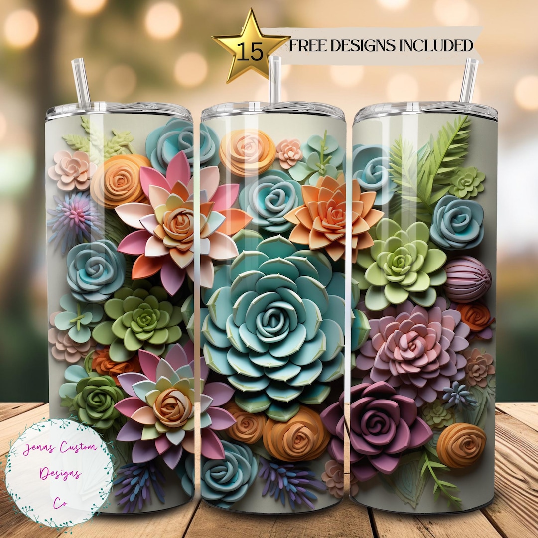 Colorful Succulents 20 Oz Skinny Tumbler Sublimation Design Digital ...