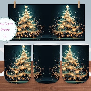 Abstract Illuminated Christmas Tree Mug Sublimation Design Digital Download PNG Christmas 12oz and 15oz Mugs PNG, Christmas Tree Mug PNG