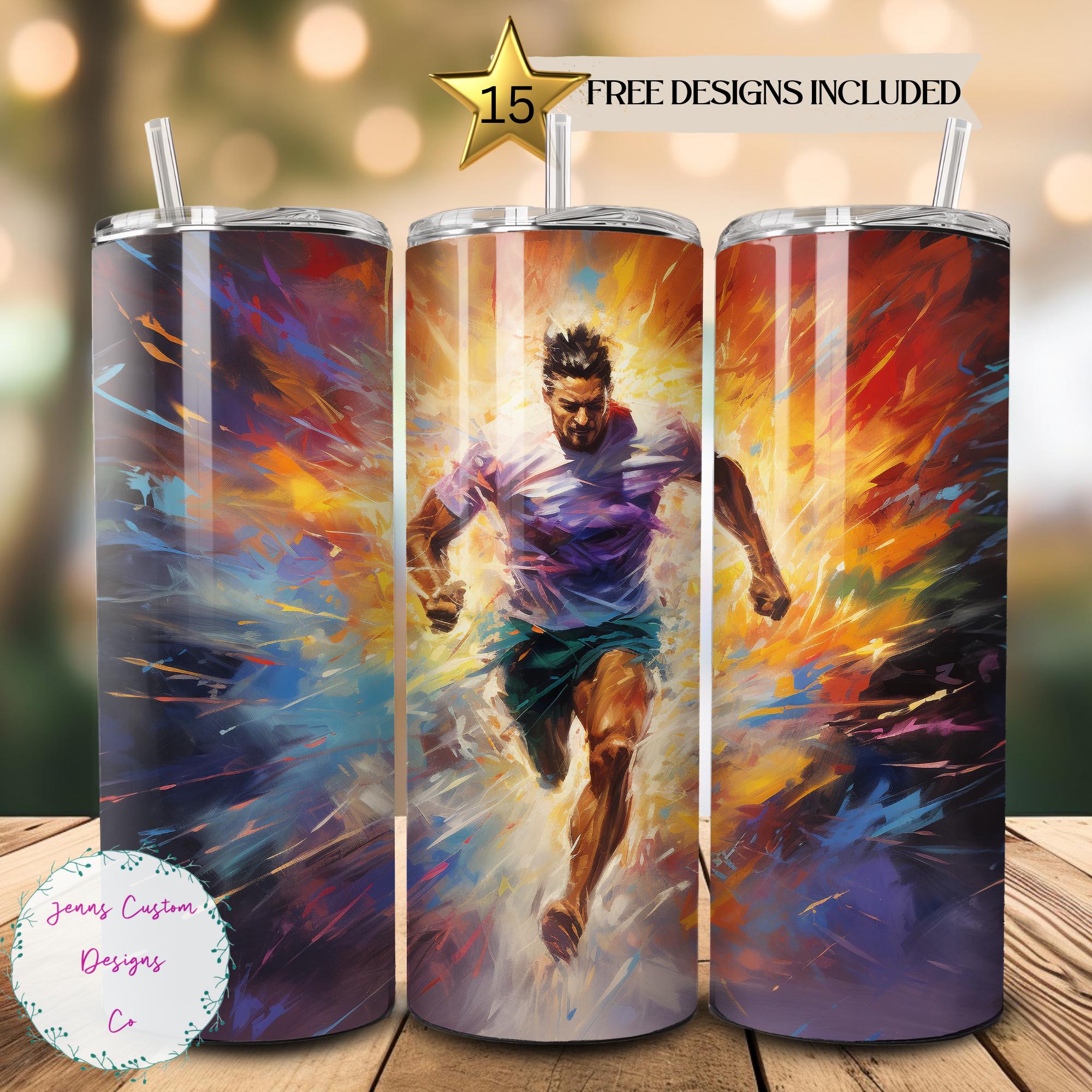 Graffiti Art Male Runner 20 oz Skinny Tumbler Sublimation Design Digital Download PNG Instant DIGITAL ONLY, Straight Marathon tumbler wrap.