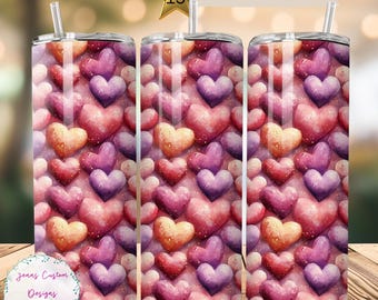 Padrão de coração pastel 20 oz Skinny Tumbler Sublimação Design Digital Download PNG Instantâneo SOMENTE DIGITAL, Dia dos Namorados Tumbler Wrap
