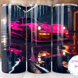 Red Sports Car 20 oz Skinny Tumbler Sublimation Design Descarga digital PNG Instant DIGITAL SOLAMENTE, envoltura de vaso Porsche rojo recto.