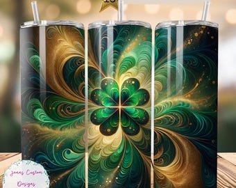 Dia de São Patrício Shamrock, trevo de quatro folhas Skinny Tumbler Sublimação Design Digital Download PNG Instantâneo SOMENTE DIGITAL, Tumbler Wrap