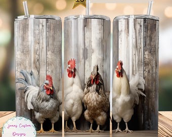 Farmhouse Chickens 20oz Skinny Tumbler Sublimation Design Digital Download PNG Instant DIGITAL ONLY, Straight Chicken Lover tumbler wrap