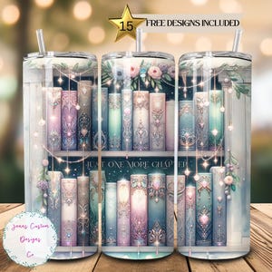 Pastel Library Books, Just One More Chapter Skinny Tumbler Sublimation Design Digital Download PNG Instant DIGITAL ONLY Bookish Tumbler Wrap