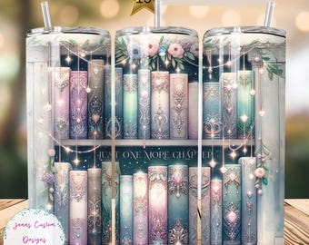 Pastel Library Books, Just One More Chapter Skinny Tumbler Sublimation Design Digital Download PNG Instant DIGITAL ONLY Bookish Tumbler Wrap