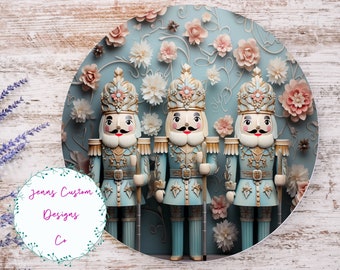 Traditional Pastel Nutcrackers Sublimation Round Door Hanger Design PNG, Sublimation Design for 12 Inch Round, Digital Download ONLY PNG