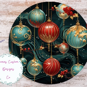 Décorations de Noël rouges et vertes Sublimation ronde accroche-porte Design PNG, Design par sublimation pour 12 pouces rond, téléchargement numérique UNIQUEMENT en PNG