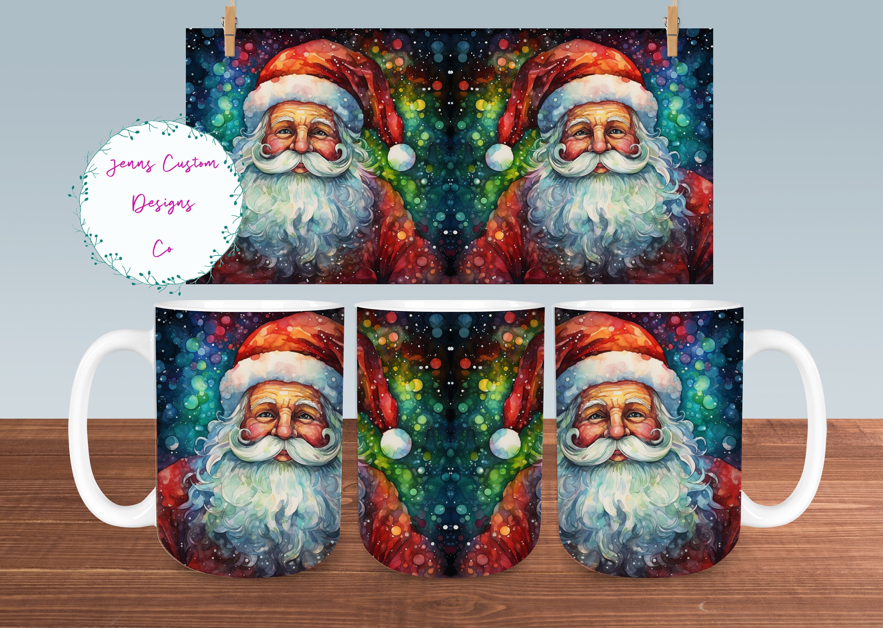 Abstract Santa Design Colorful Abstract Traditional Santa Mug Sublimation Design, Digital ...