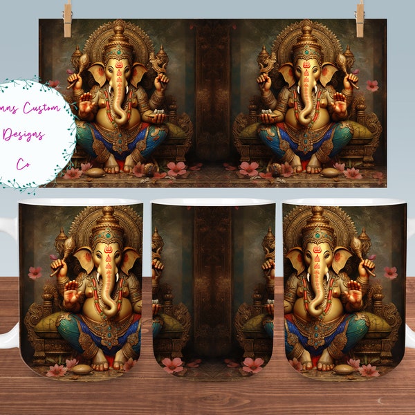 Lord Ganesh Mug Sublimation Design Digital Download PNG Hindu 12oz and 15oz Mugs PNG, Hindu Meditation Statue Mug PNG