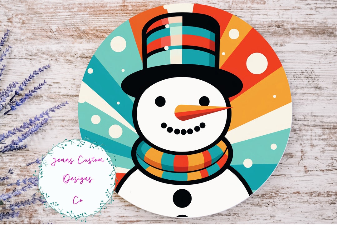 Cute Retro Art Snowman Sublimation Round Door Hanger Design PNG ...
