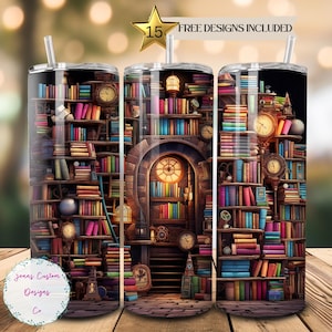 Book Lover, Stack of Books, Librarian 20oz Skinny Tumbler Sublimation Design Digital Download PNG Instant DIGITAL ONLY Straight tumbler wrap