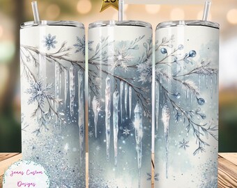 Icicles and Snow Skinny Tumbler Sublimation Design, Winter Digital Download PNG Instant DIGITAL ONLY, Winter Ice Tumbler Wrap