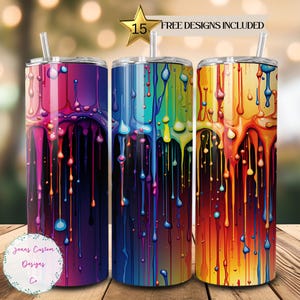 Dripping Colorful Paint 20 oz Skinny Tumbler Sublimation Design Digital Download PNG Instant DIGITAL ONLY, Straight tumbler wrap.