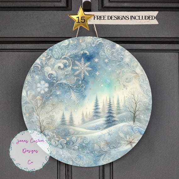 Winter snowy Landscape Sublimation Door Hanger PNG Design, Winter 12 Inch Round PNG Digital Download, Winter Scenery Door Hanger PNG