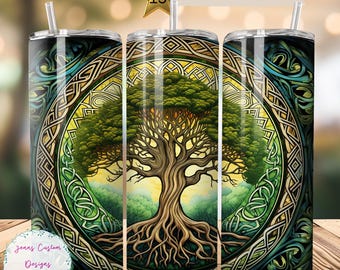 Celtic Knot Tree of Life, Irish 20 oz Skinny Tumbler Sublimation Design Digital Download PNG Instant DIGITAL ONLY, Straight tumbler wrap.