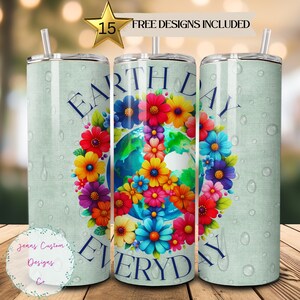 Día de la Tierra todos los días, Signo de la paz floral, Planeta Tierra 20 oz Skinny Tumbler Sublimation Design Descarga digital PNG Instant DIGITAL SOLAMENTE