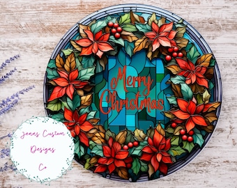 Merry Christmas wreath Sublimation Round Door Hanger Design PNG, Sublimation Design for 12 Inch Round, Digital Download ONLY, Round PNG