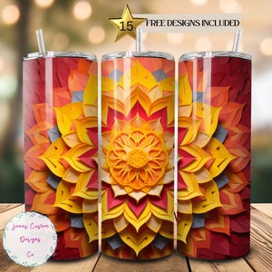 Colorful Sun Mandala 20 oz Skinny Tumbler Sublimation Design Digital Download PNG Instant DIGITAL ONLY, Straight Floral tumbler wrap.