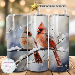 Kardinalpaar im Schnee 20 Unzen Skinny Tumbler Sublimation Design Digitaler Download PNG Instant NUR DIGITAL, Straight Cardinal Tumbler Wrap