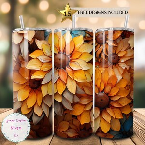 Pretty Fall Sunflowers 20 oz Skinny Tumbler Sublimation Design Digital Download PNG Instant DIGITAL ONLY, Straight Autumn tumbler wrap.