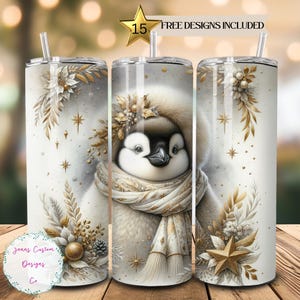 Vintage Christmas Penguin Skinny Tumbler Sublimation Design Digital Download PNG Instant DIGITAL ONLY, Cute Winter Penguin Tumbler Wrap
